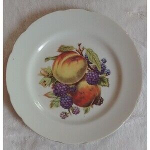 plate 8 inch Vintage LM Royal Halsey Very Fine with gold tone trim and fruit